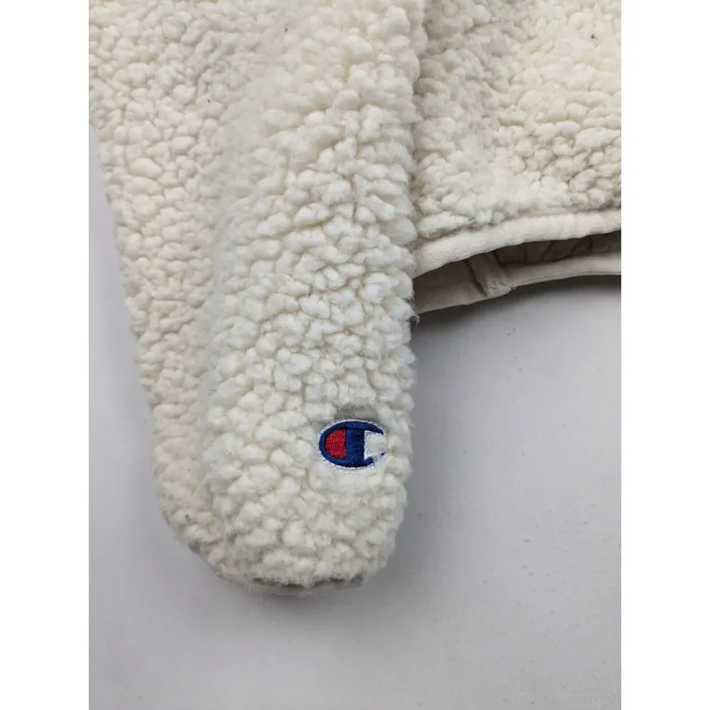 Champion Sherpa Jacket Women's Large Ivory 100% Polyester Authentic Quarter Zip - Picture 8 of 9
